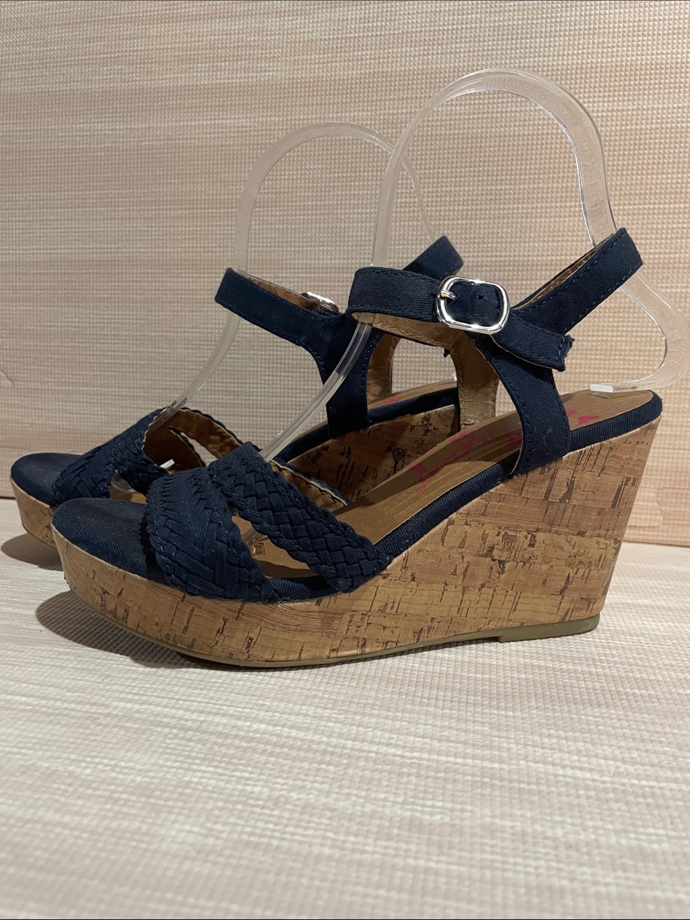 Jellypop Navy Braided Wedge Sandals with Cork Platform